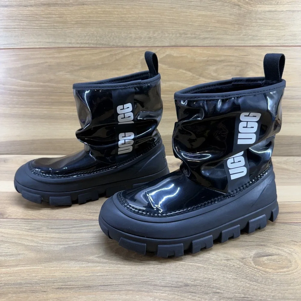 UGG Classic Brellah Mini Black Boots Girls 1 High Gloss Waterproof Chunky